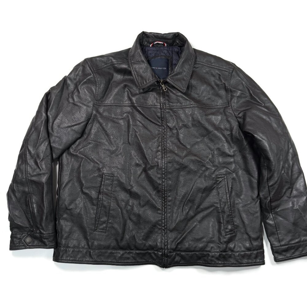 Tommy Hilfiger Vegan Faux Leather‎ Jacket Mens XXL Black 2XL Quilted Interior